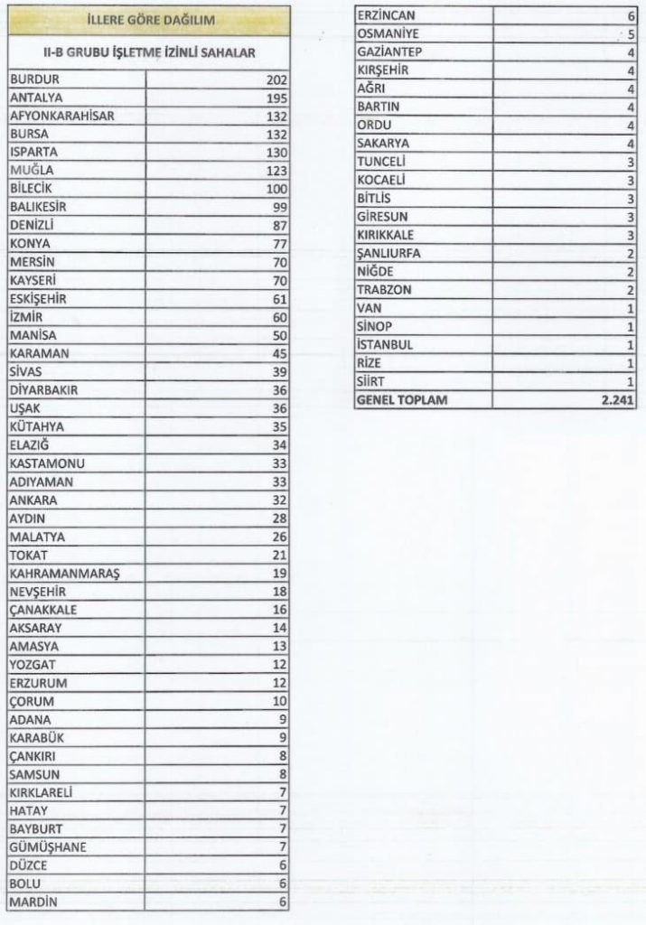 doğal taş işletme izni olanlar